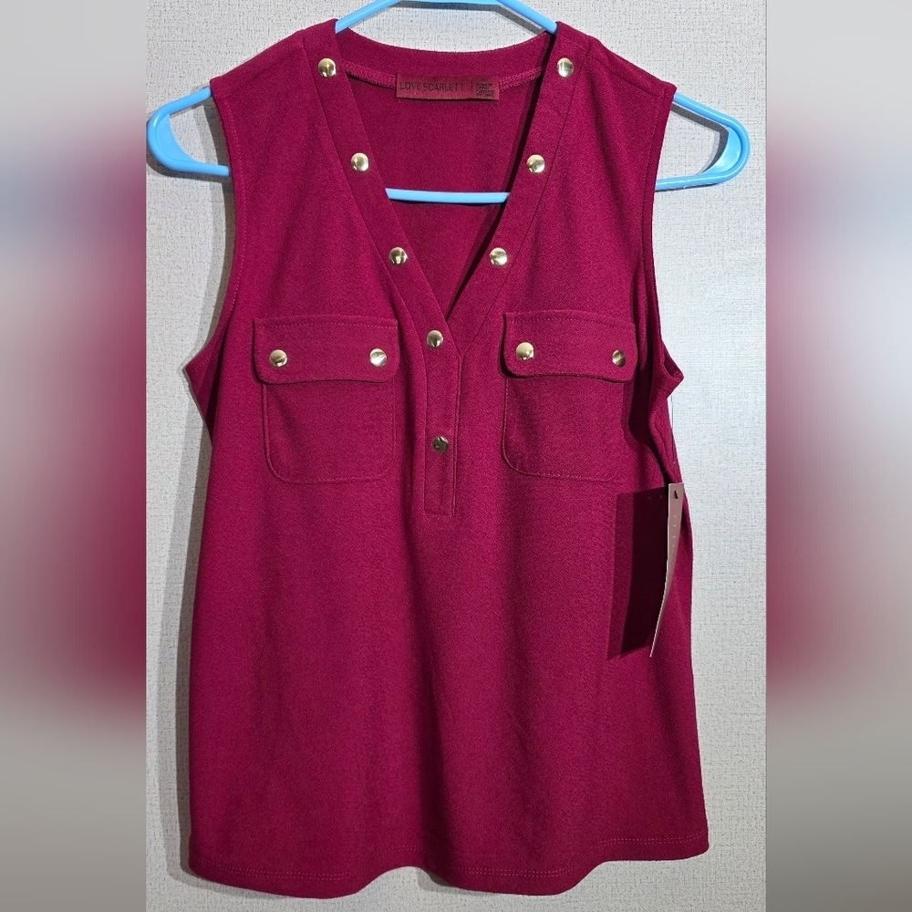 Sleeveless Magenta Top with Gold Accents